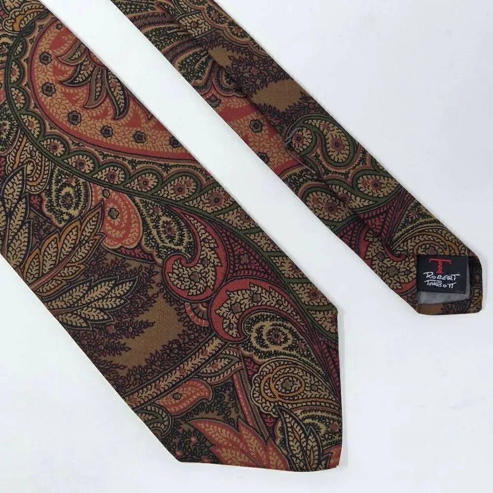 ROBERT TALBOTT YOUNG MANS FANCY SILK TIE BROWN RED GREEN PAISLEY 3.5
